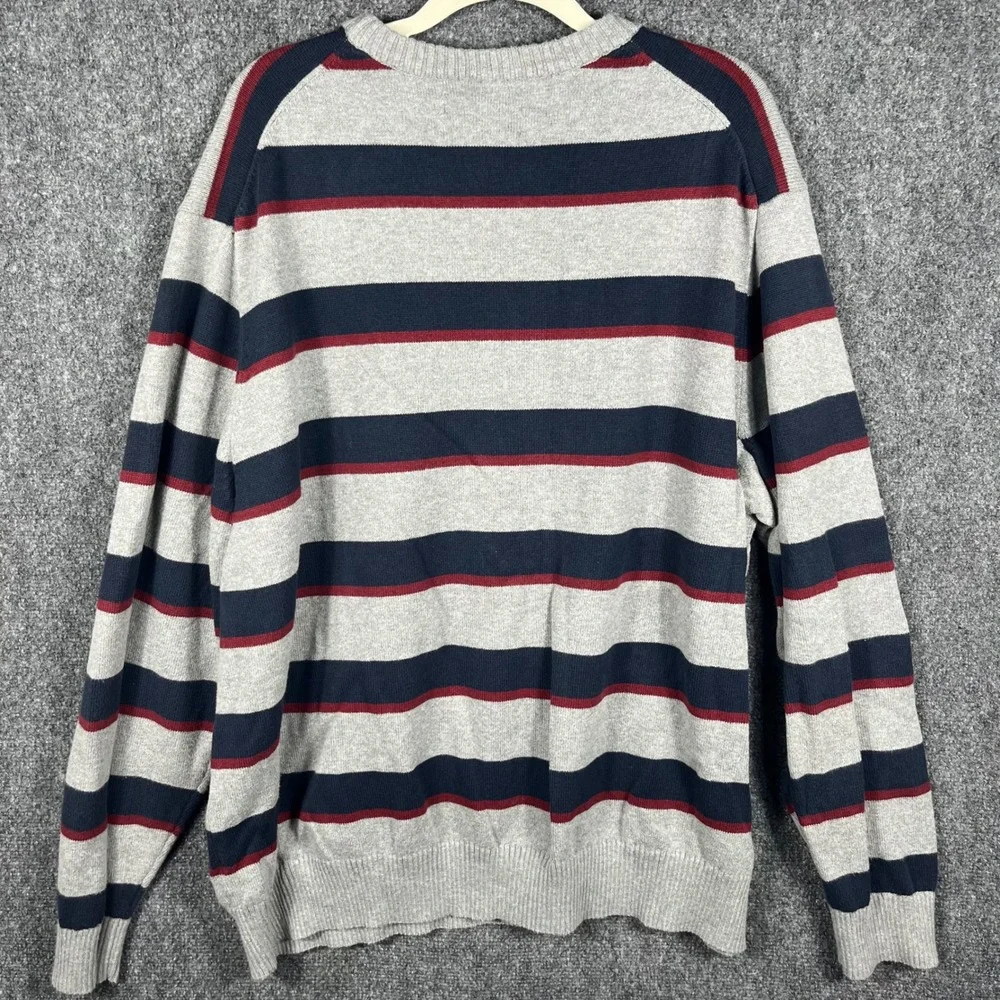 Duluth Trading Co Sweater Mens 2XL Grey Navy Red Striped Cotton Blend Pullover
